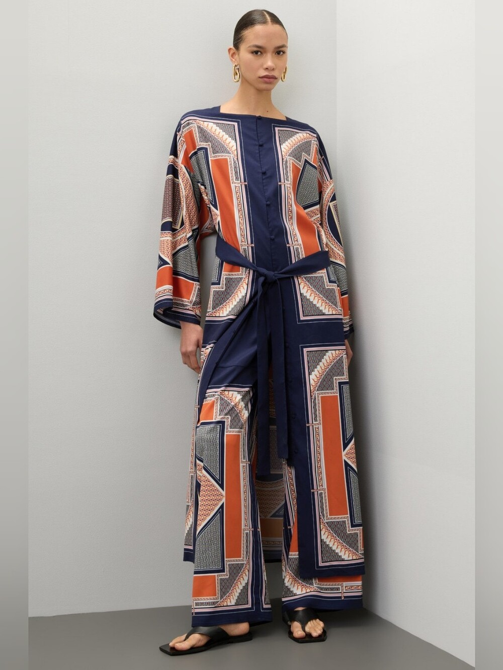 Rosetta Getty Navy and Rust Printed Maxi Dress